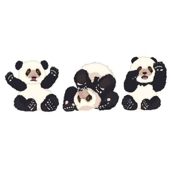 PANDA BEAR - Vinyl Home Art Three Young Panda Bears Decoration Rainforest Tree Animal Design Adhesive Wall Decal - Kids Nursery Bedroom Multicolored Fur Ball Animals Removable Wall Sticker 10" x 3"