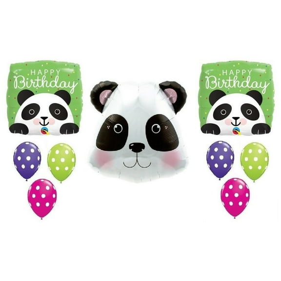 PANDA Pandemonium Head Jungle Polka Dots Birthday Party Mylar Latex Balloons Set