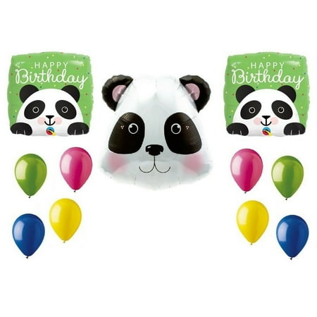 PANDA Pandemonium Head Jungle Zoo Happy Birthday Party Mylar Latex Balloons Set