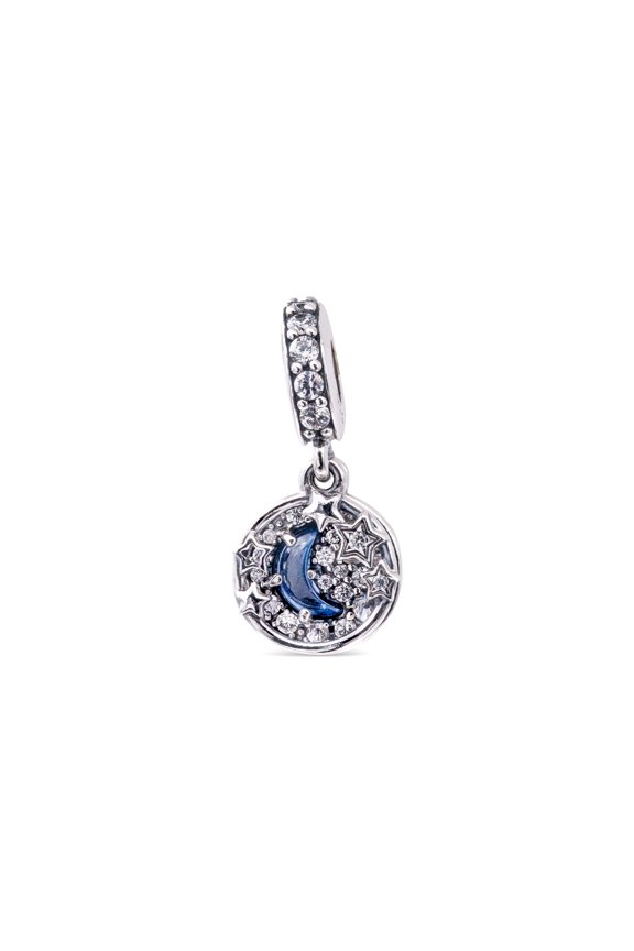 Blue Night Sky Crescent Moon & Stars Dangle Charm