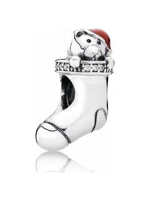 Christmas Stocking Charm - Red Enamel & Clear CZ - 791773CZ