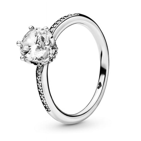 PANDORA Clear Sparkling Crown Ring - Size: 60