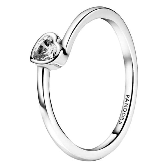 PANDORA Clear Tilted Heart Solitaire 925 Sterling Silver Ring, Size: EUR-58, US-8.5-199267C02-58