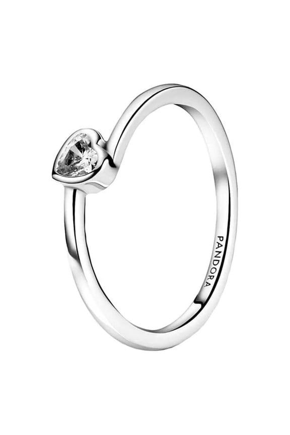 Clear Tilted Heart Solitaire 925 Sterling Silver Ring, Size: EUR-58, US-8.5-199267C02-58