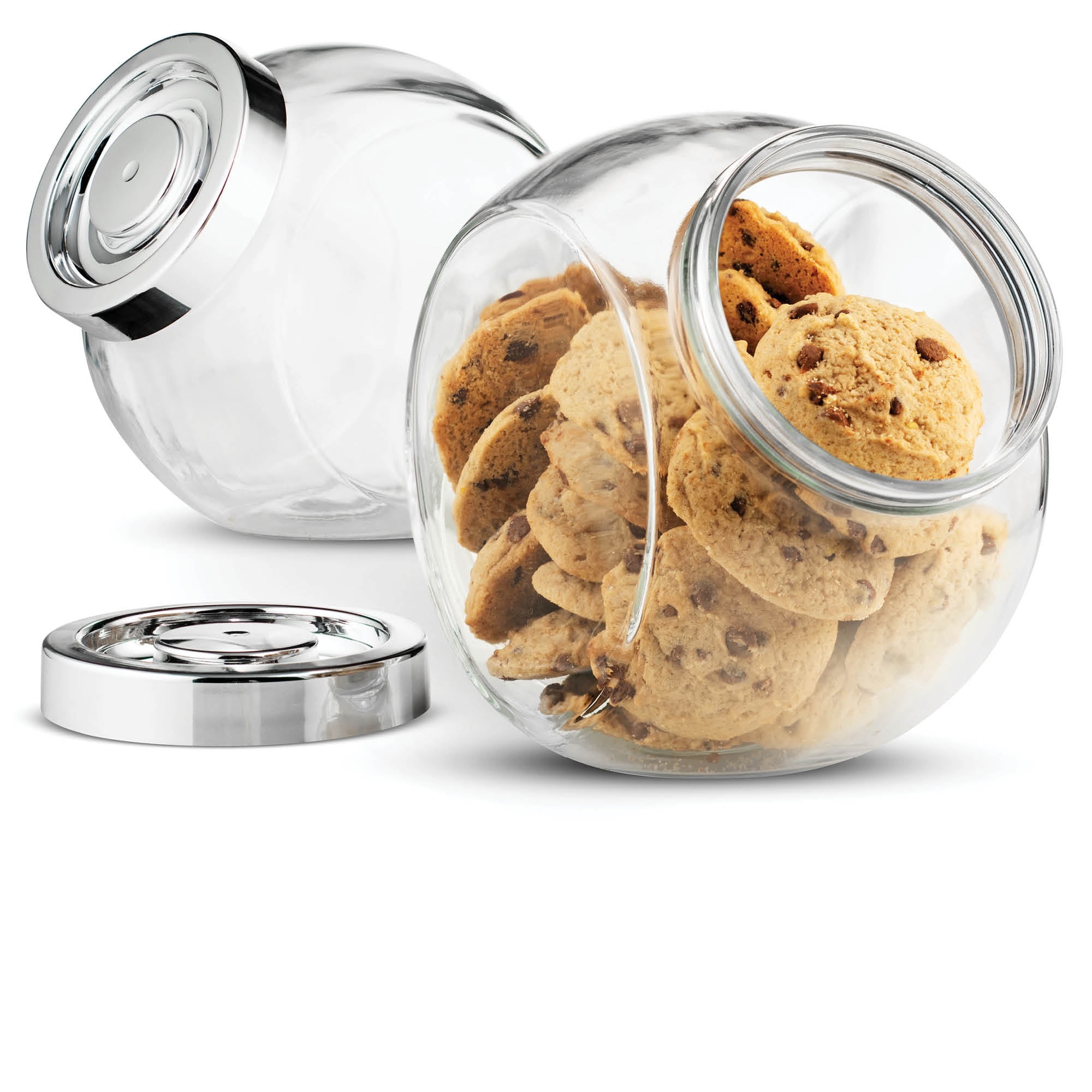 PANDORA Cookie Jar (2 Pack) 75.Â½ Ounce Glass Jar With Plastic Air-tight  Sealed Screw-on Lid 2 Ways Display for Candies, Pretzels, Dry Food, Flour,  Sugar, Jelly Bean Jar Canister, Clear 