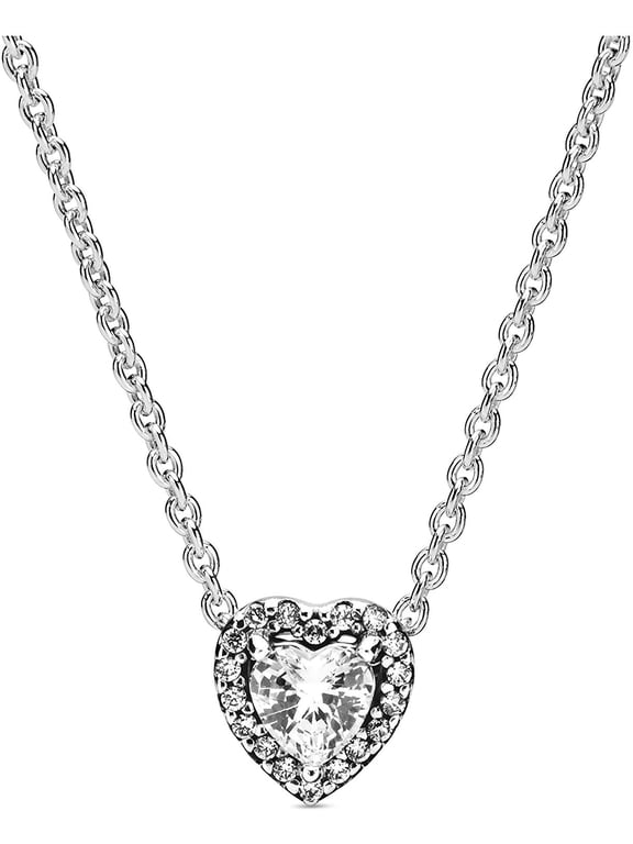 Elevated Heart Cubic Zirconia Pendant Adjustable Chain Necklace, Sterling Silver, 18"