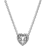 PANDORA Elevated Heart Cubic Zirconia Pendant Adjustable Chain Necklace, Sterling Silver, 18