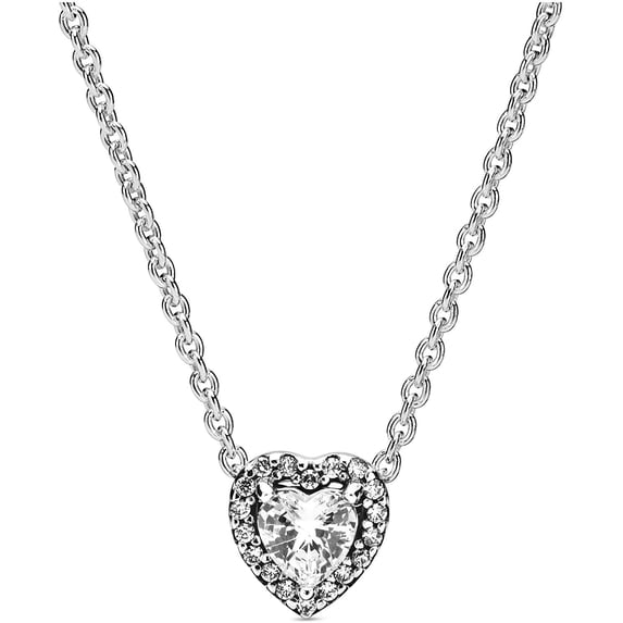 PANDORA Elevated Heart Cubic Zirconia Pendant Adjustable Chain Necklace, Sterling Silver, 18"