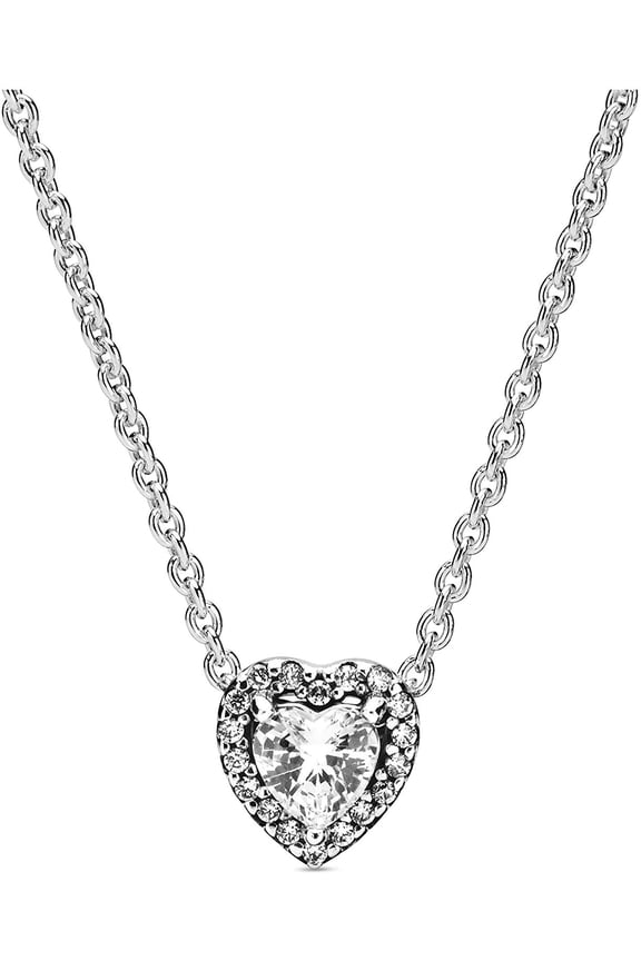 Elevated Heart Cubic Zirconia Pendant Adjustable Chain Necklace, Sterling Silver, 18"