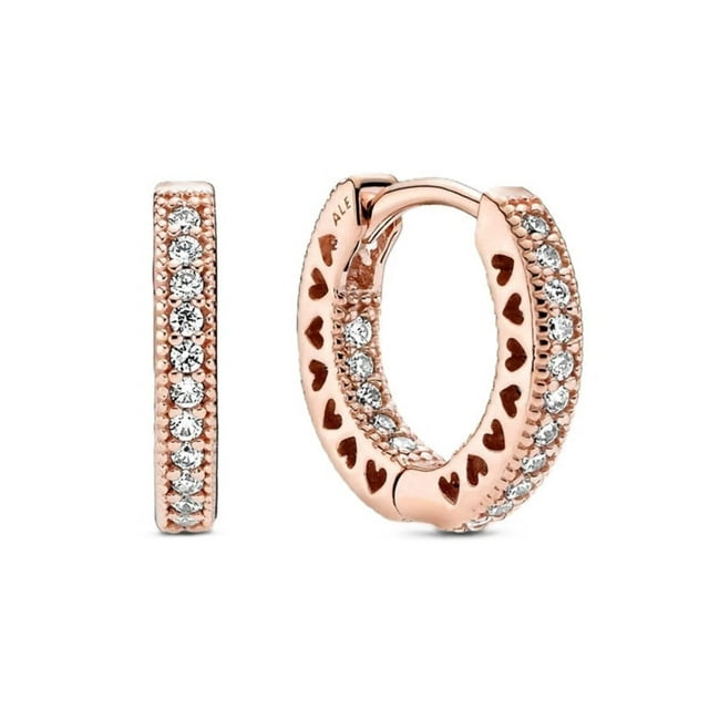 PANDORA Heart Hoop Earrings - Great Gift for Women - Stunning Women's Earrings - 14k Rose Gold & Cubic Zirconia - 1.7 mm