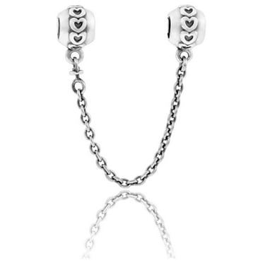 PANDORA Hearts Safety Chain Bracelet Charm, Sterling Silver, 0.276” W x 0.343” H x 0.346” D