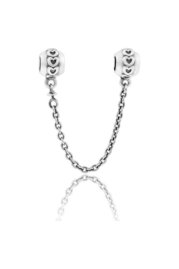 Hearts Safety Chain Bracelet Charm, Sterling Silver, 0.276” W x 0.343” H x 0.346” D