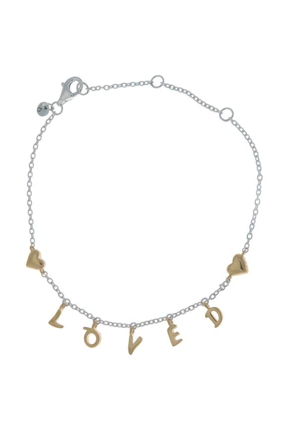 Loved Script 925 Sterling Silver Bracelet with 18k Gold Plated PANDORA Shine Letters - 20cm