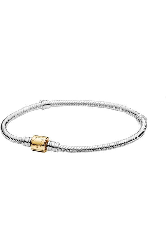 Moments 14k Gold Two-tone Barrel Clasp Snake Chain Bracelet