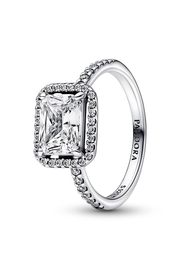 Rectangular Sparkling Halo Ring