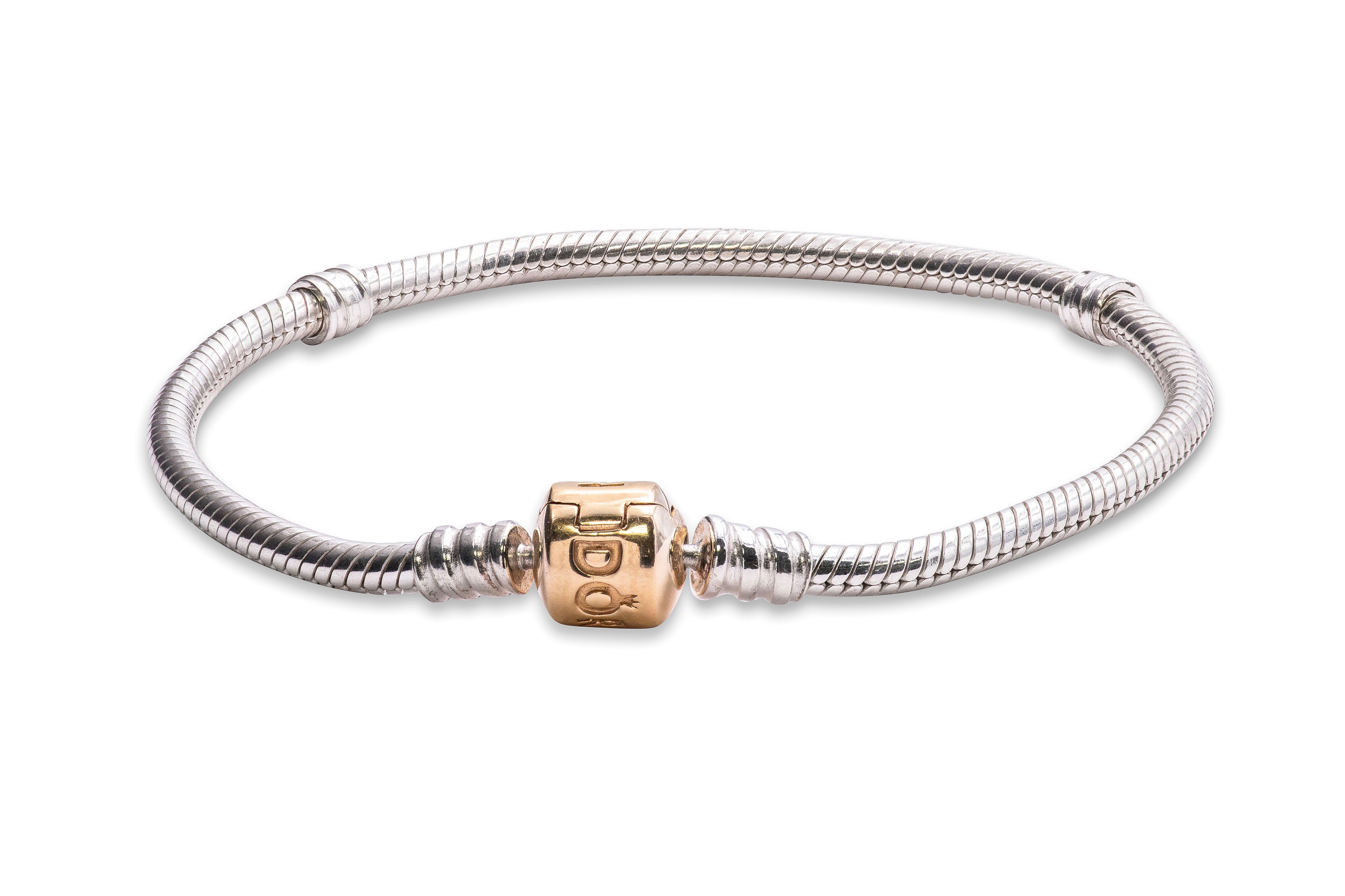PANDORA Silver Charm Bracelet With 14K Gold Clasp