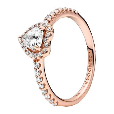 Pandora Sparkling Elevated Heart Ring - Rose Gold Ring for Women - Layering or Stackable Ring - Gift for Her - 14k Rose Gold-Plated Rose with Cubic Zirconia - Size 7.5