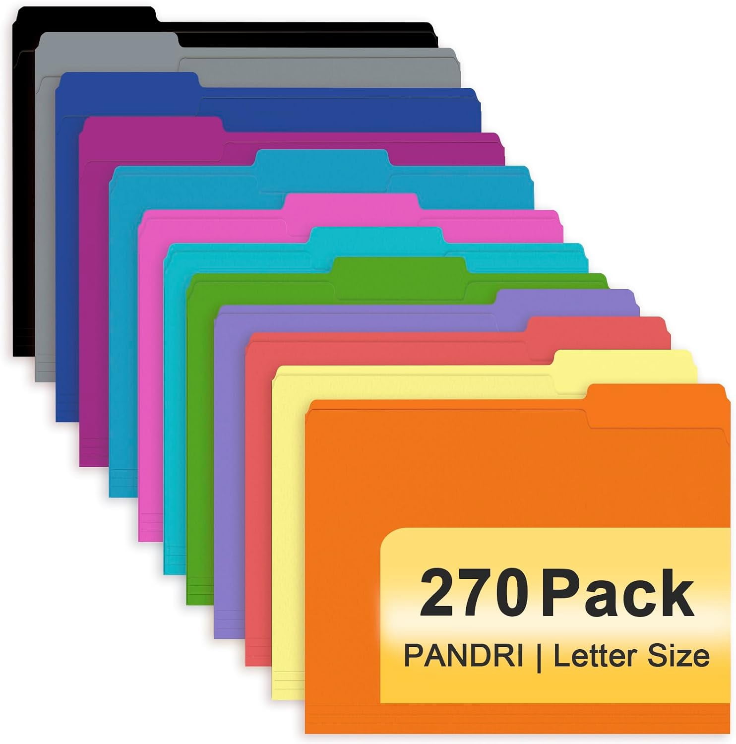 PANDRI Colored File Folders, 270 Pack 1/3 Cut Tab File Folder, 12 ...