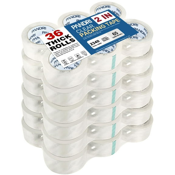 PANDRI Packing Tape, 36 Rolls Heavy Duty Clear Packaging Tape for Shipping Packaging Moving Sealing, 2 inches Wide, 65 Yards Per Roll, Total 2340 Yards