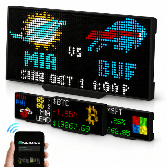 PANELFI Glance LED Ticker - Customizable LED Display Sports Ticker, LED Display for Man Cave, Stock Market Ticker Display, Sports Score Retro Smart Pixel Display, Weather Display - 8"x4" Made in USA