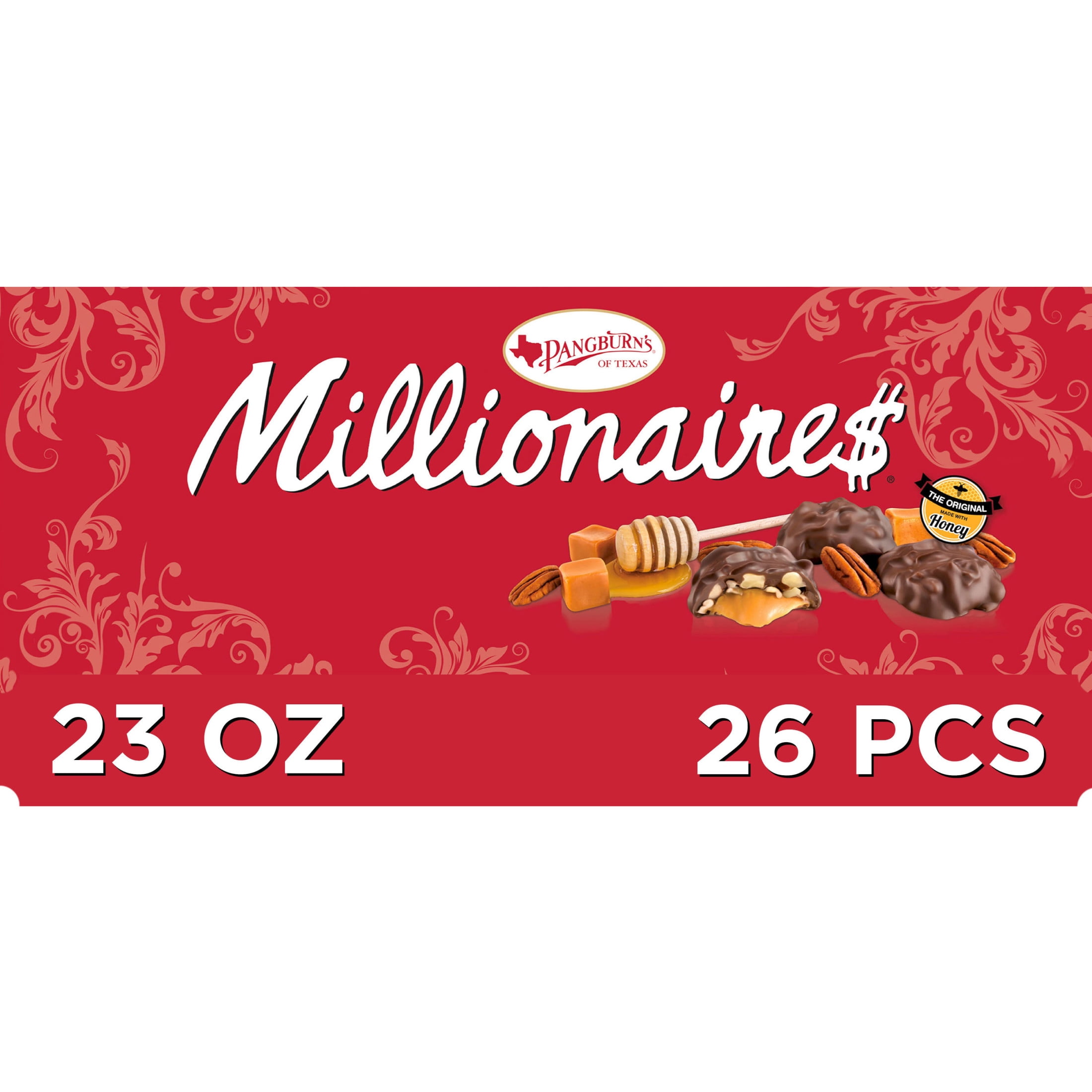 PANGBURN'S OF TEXAS Millionaires Milk Chocolate Covered Pecans & Honey Caramel Jumbo Gift Box, 23 oz. (26 Pieces)
