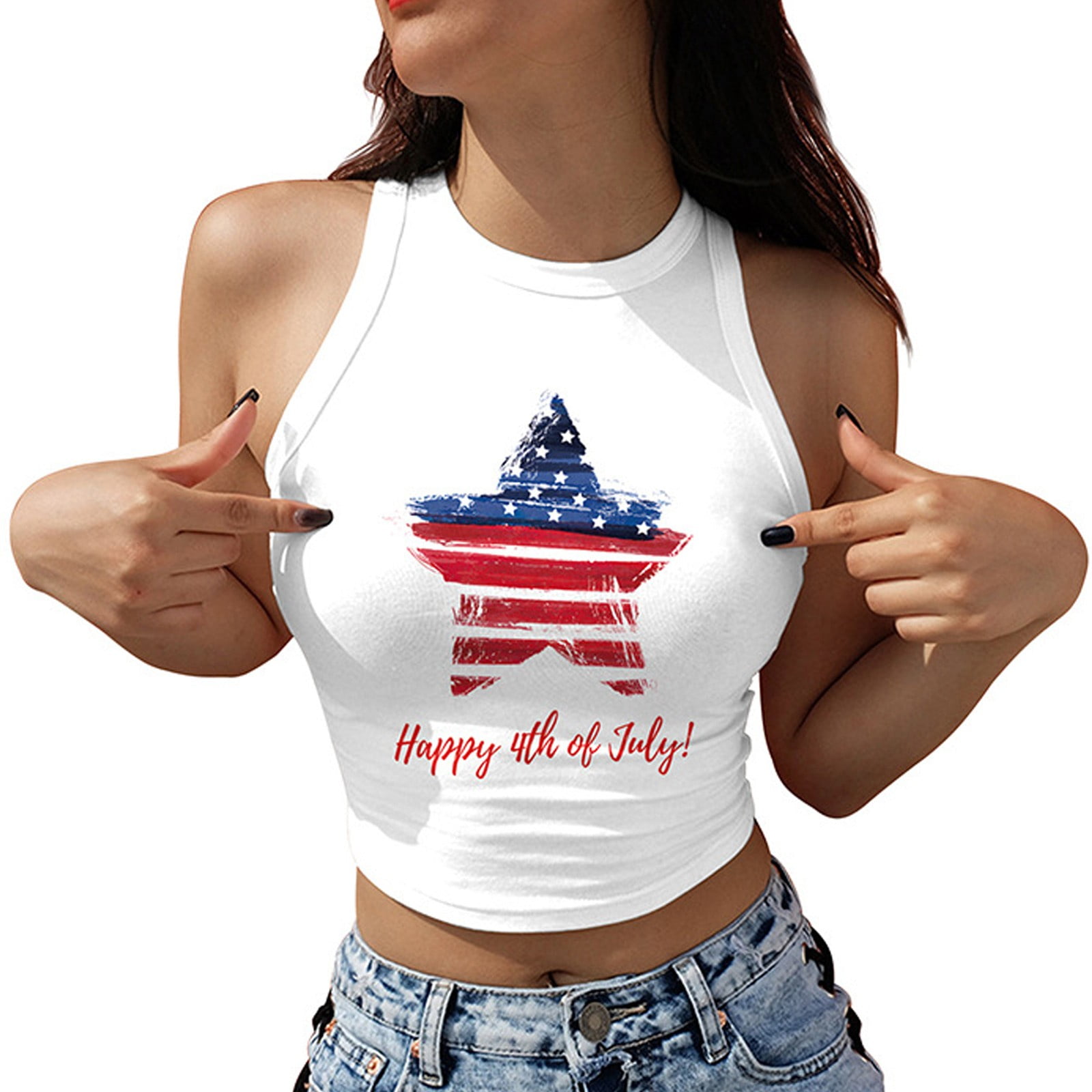 ShinyU Plus Size Tops for Women American Flag Shirts 4th of