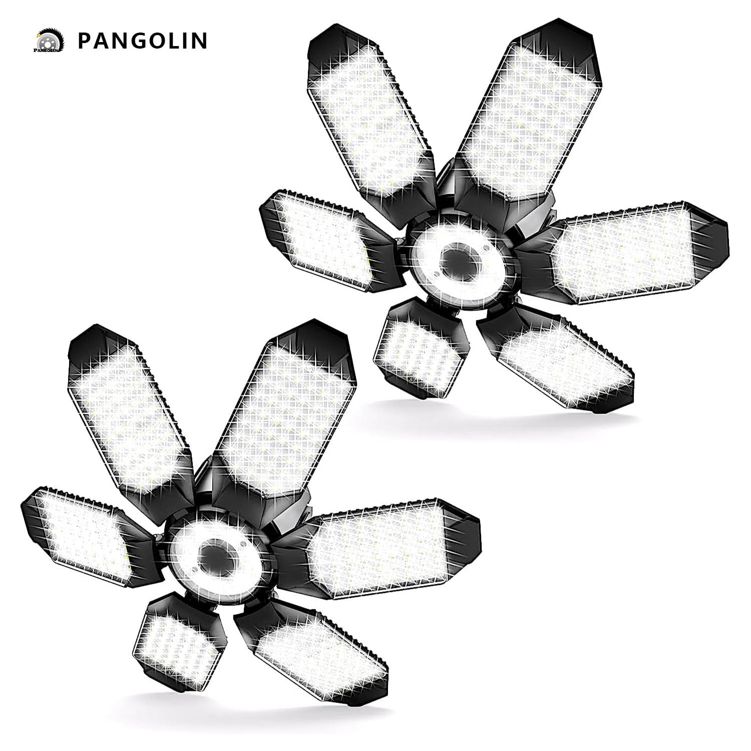 PANGOLIN 2 Pack LED Garage Lights, Super Bright 64000LM 160W LED Garage Ceiling Light, 6500K LED Shop Light, W/6 Deformable Panels Screw in E26/E27 Socket LED Bulbs for Workshop Storage Warehouse