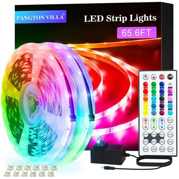 PANGTON VILLA Led Strip Lights 65.6 ft for Bedroom, Led Light for Room,RGB Color strip light with Remote and Power Supply