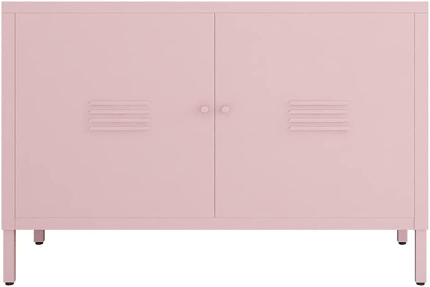 PANGU 2 Door Steel Storage Pink TV Stand for Living Room,Metal