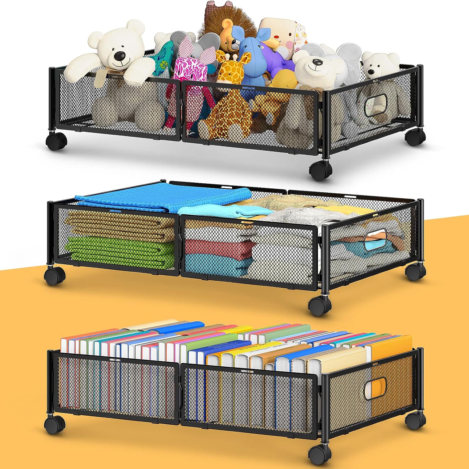 PANGU 3 Pack Under Bed Storage with Wheels, Underbed Storage Containers