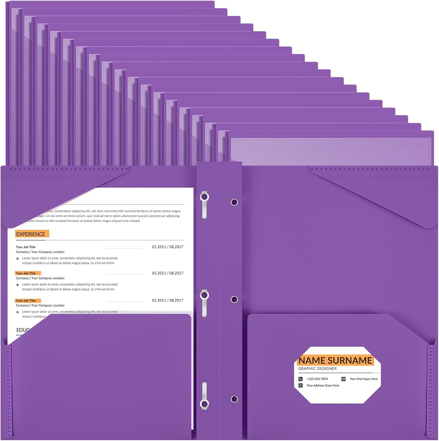 PANGU 48 Pcs Heavy Duty Plastic Folder with Clear Front Pocket and 3