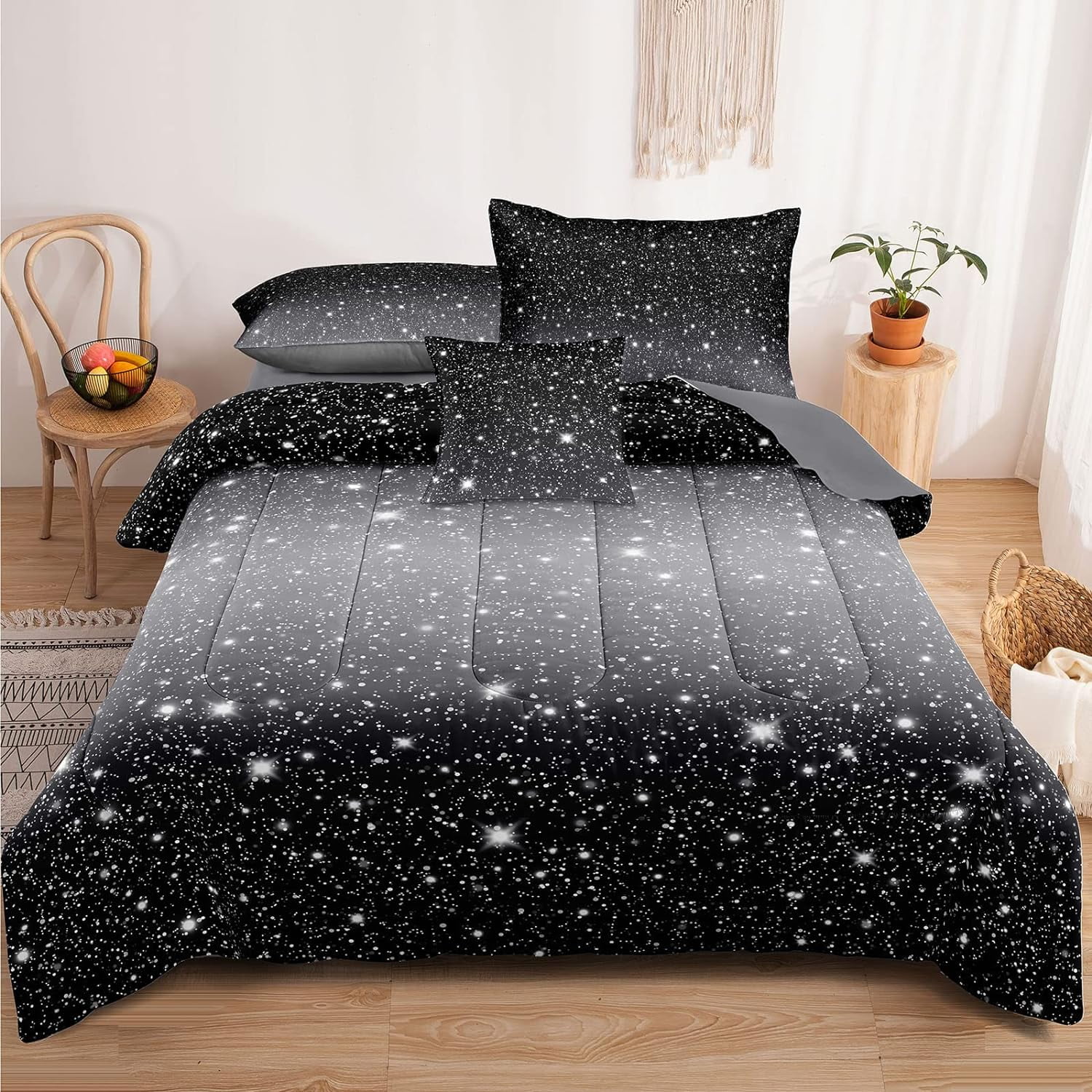 PANGU 6Pcs Girls Bedding Sets Full Size,Gradient Glitter Comforter Set