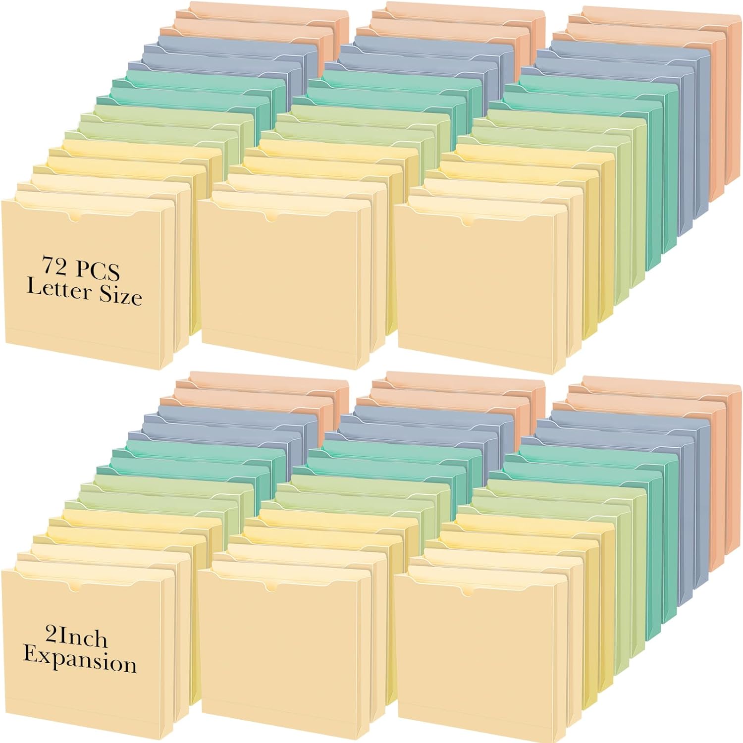 PANGU 72 Pcs Expanding Pocket File Folder Jackets Letter Size 2 Inch Expansion File Reinforced