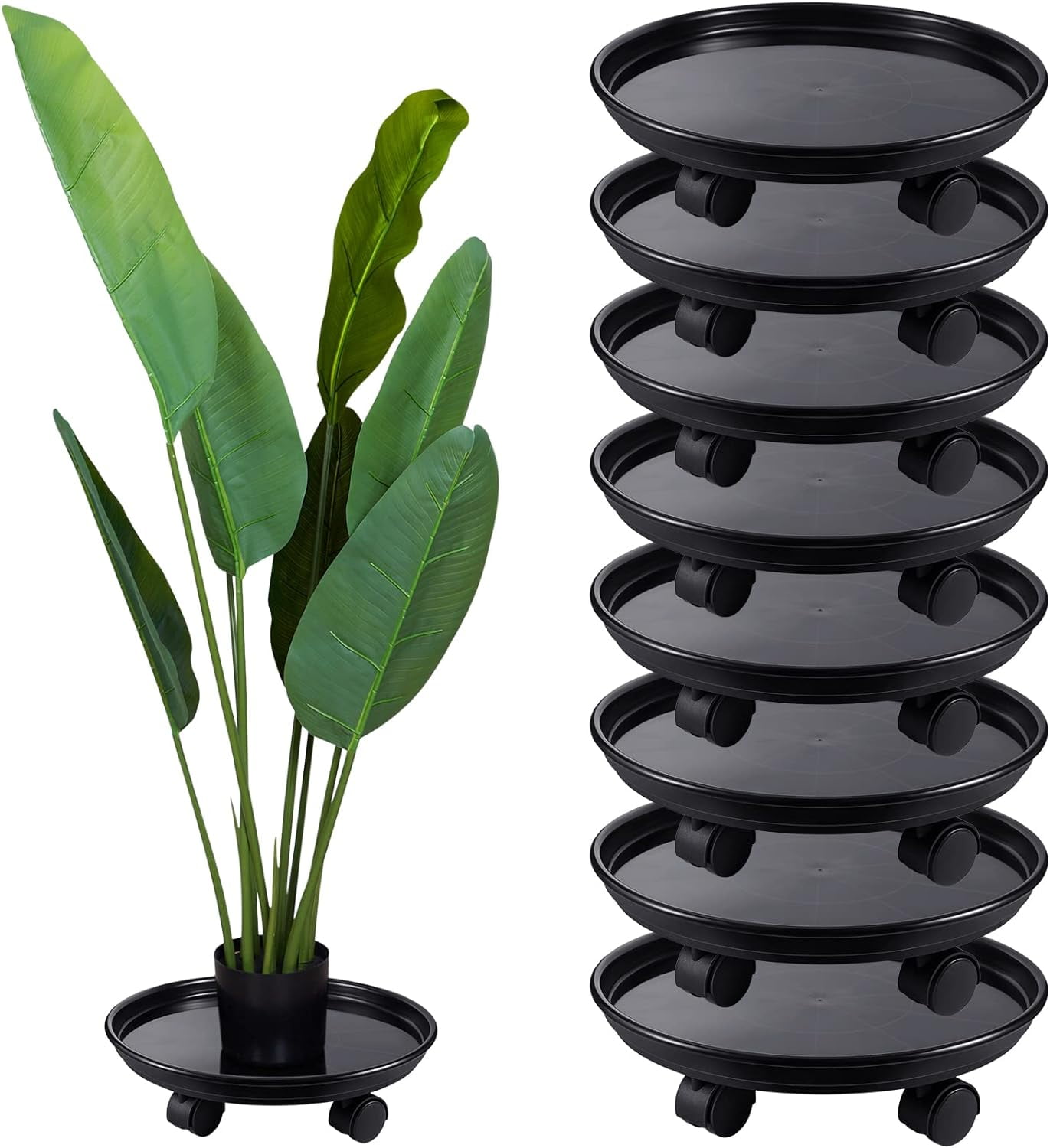 PANGU 8 Pcs Plant Stand with Wheels Heavy Duty Round Plant Dolly