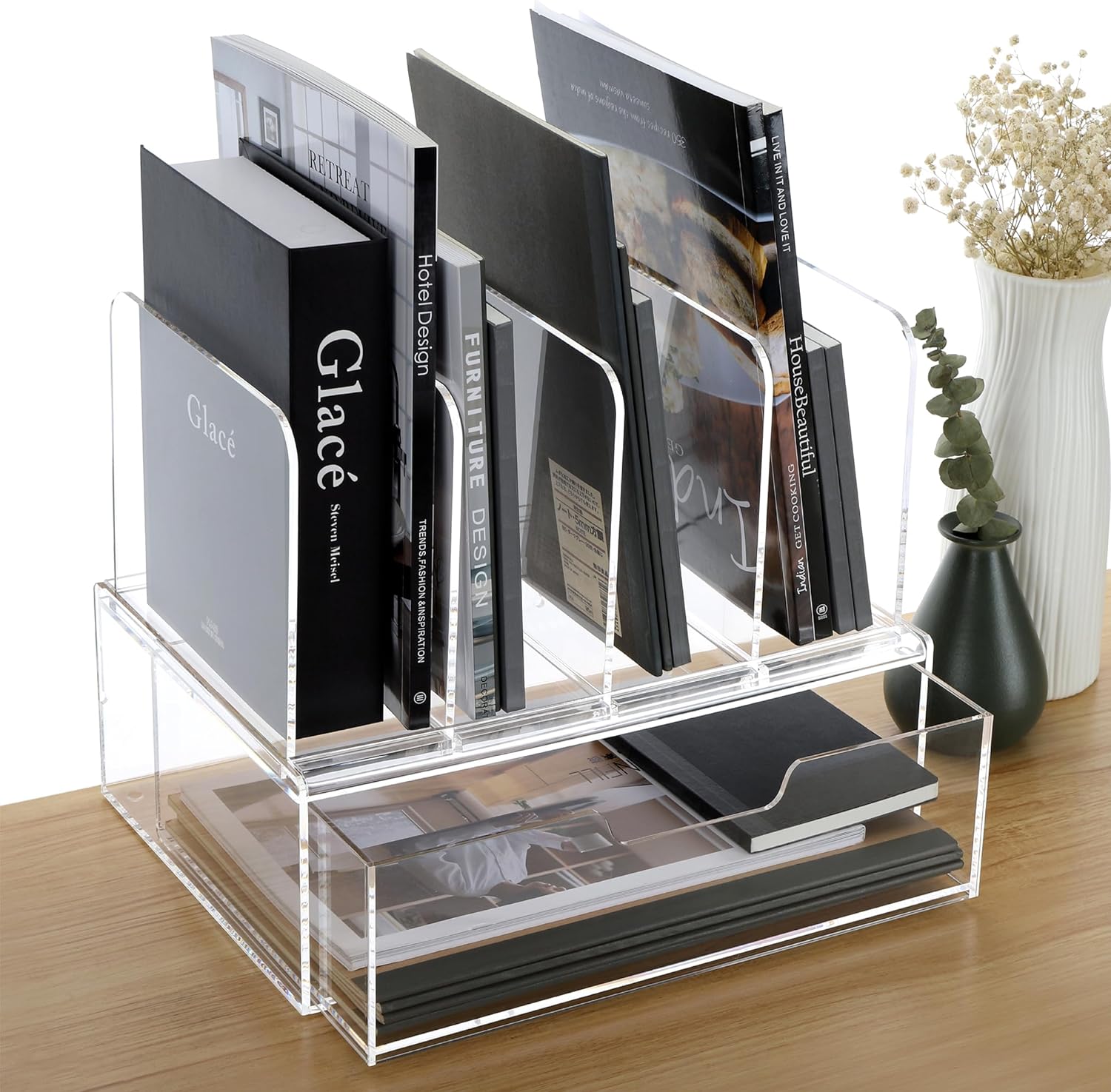PANGU Acrylic Desk Organizer, File Organizer for Desk with Drawers