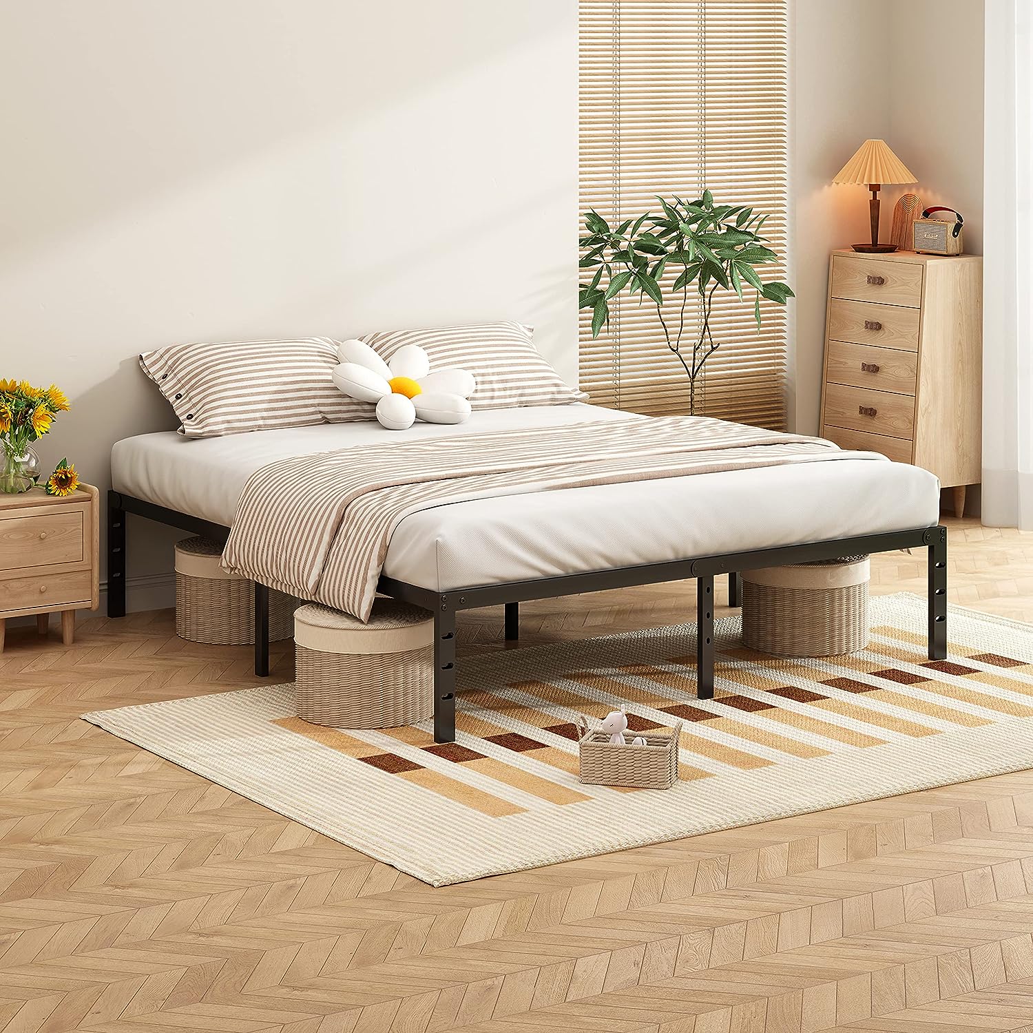 PANGU Black Thickened and Reinforced Metal Bed Frame Structurally