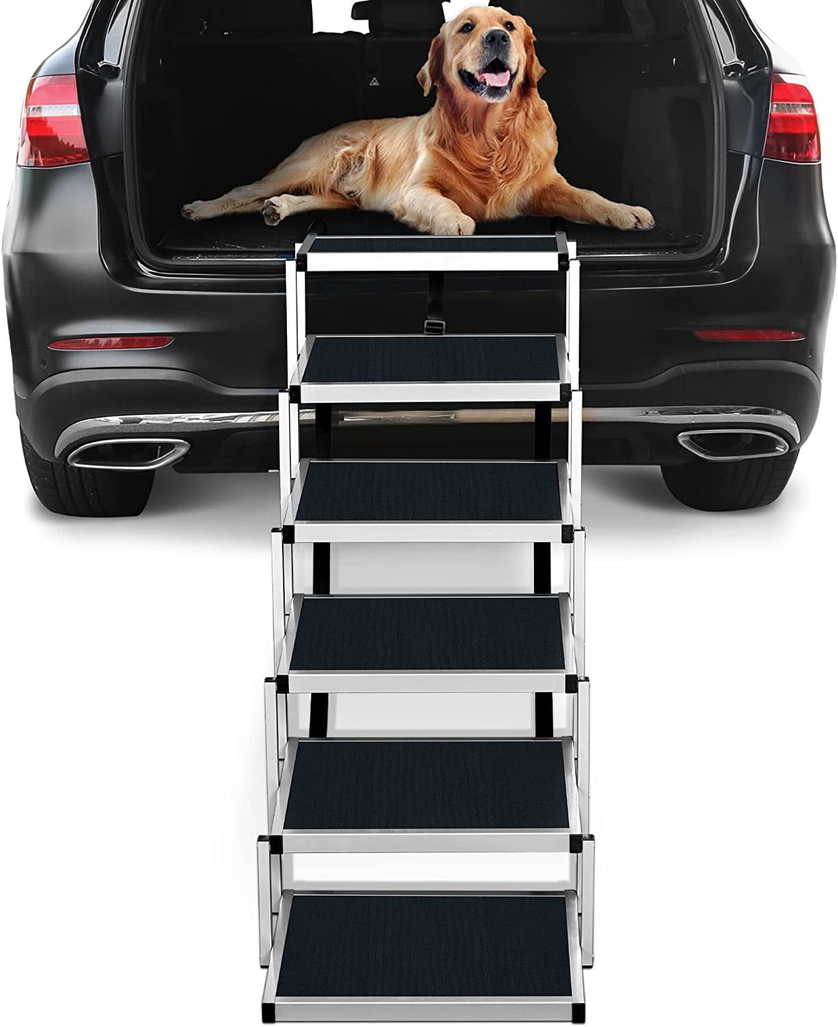 PANGU Folding Car Dog Steps Stairs, Lightweight Aluminum Portable 6
