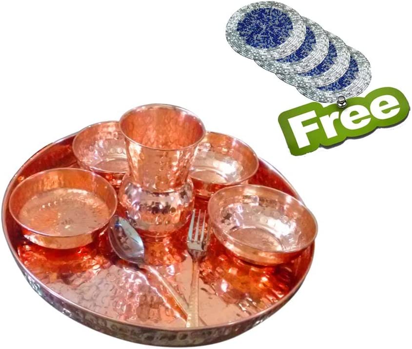 PANGU Indian Dinnerware Pure Copper Traditional Dinner Set of Thali