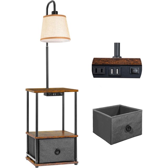 PANGU Modern Floor Lamp with Table and Drawer Dimmable Standing Lamp