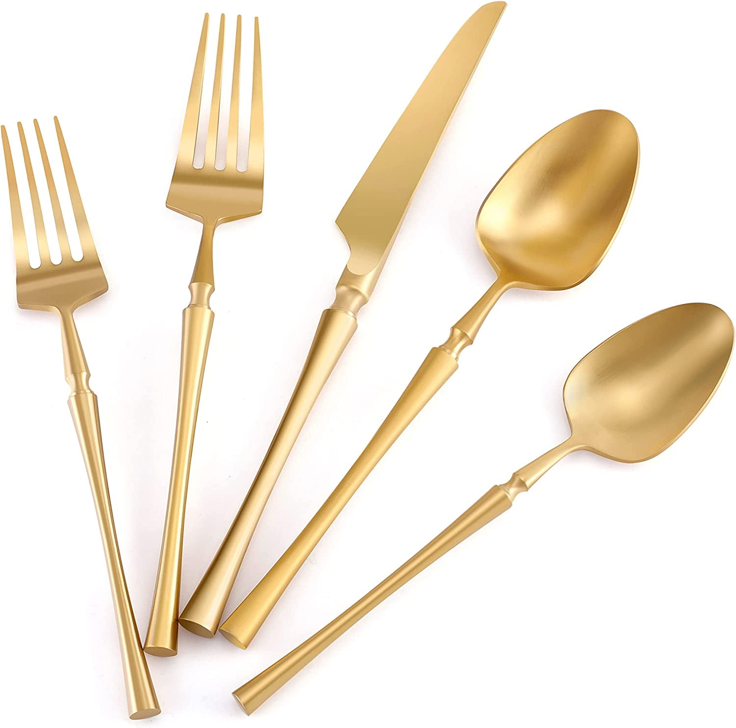 PANGU Silverware Set Stain Flatware Set Matte Gold Stainless Steel
