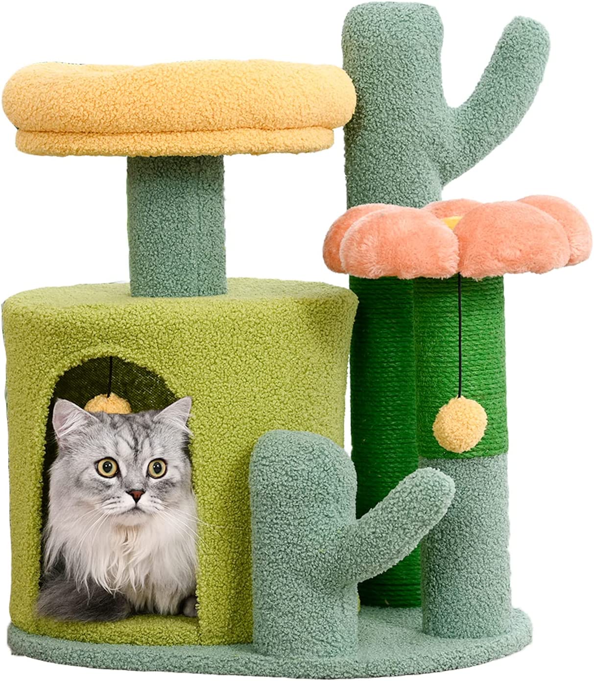 PANGU Small Cat Condo for Indoor Cat Activity Tree with Scratching Post