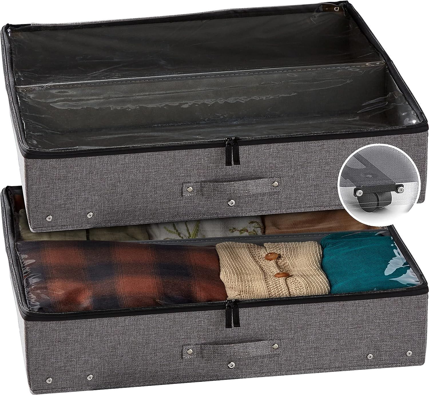 PANGU Under Bed Storage Containers, Closet Organizers and Storage Bins, 2 Pack Underbed Clothes