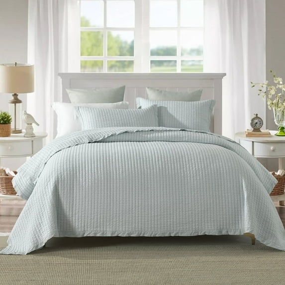 PANGUSHAN 100% Cotton King Quilt Set, Farmhouse Elegant Solid Color King Size Quilt Bedding Set Bedspreads, Reversible Quilted Lightweight Comforter, Gentle Gray Bed Spread for King Bed, 3 Pieces
