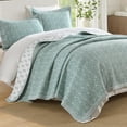 thumbnail image 1 of PANGUSHAN 100% Cotton King Quilt Set, Farmhouse King Size Quilt Bedding Set Bedspreads, Reversible Botanical Patterns Quilted Lightweight Comforter, Teal/White Bed Spread for King Bed, 1 of 13
