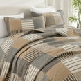 thumbnail image 1 of PANGUSHAN 100% Cotton King Quilt Set, Farmhouse Plaid King Size Quilt Bedding Set Bedspreads, Reversible Quilted Lightweight Comforter, Brown/Gray Bed Spread for King Bed, 3 Pieces, 1 of 16