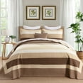 thumbnail image 1 of PANGUSHAN 100% Cotton King Quilt Set, Farmhouse Striped King Size Quilt Bedding Set Bedspreads, Reversible Quilted Lightweight Comforter, Brown/Beige Bed Spread for King Bed, 3pcs, 1 of 11
