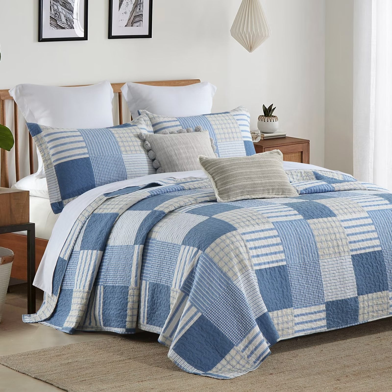 PANGUSHAN 100% Cotton Queen Quilt Set, Farmhouse Patchwork Queen Size ...