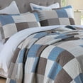 thumbnail image 1 of PANGUSHAN 100% Cotton Queen Quilt Set, Farmhouse Patchwork Queen Size Quilt Bedding Set Bedspreads, Reversible Quilted Lightweight Comforter, Blue/Brown Bed Spread for Queen Bed, 3 Pieces, 1 of 15