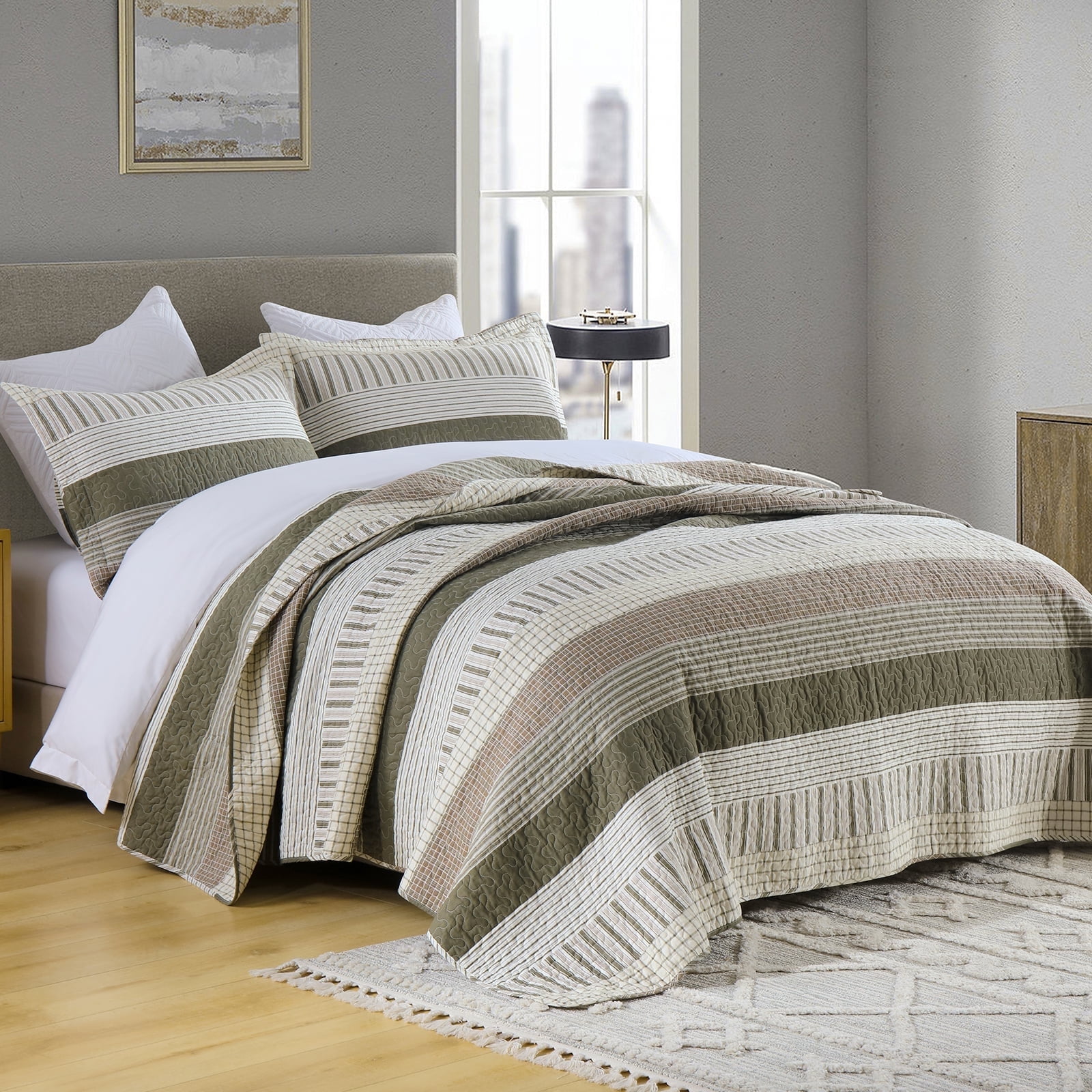 PANGUSHAN 100% Cotton Queen Quilt Set, Farmhouse Patchwork Queen Size ...