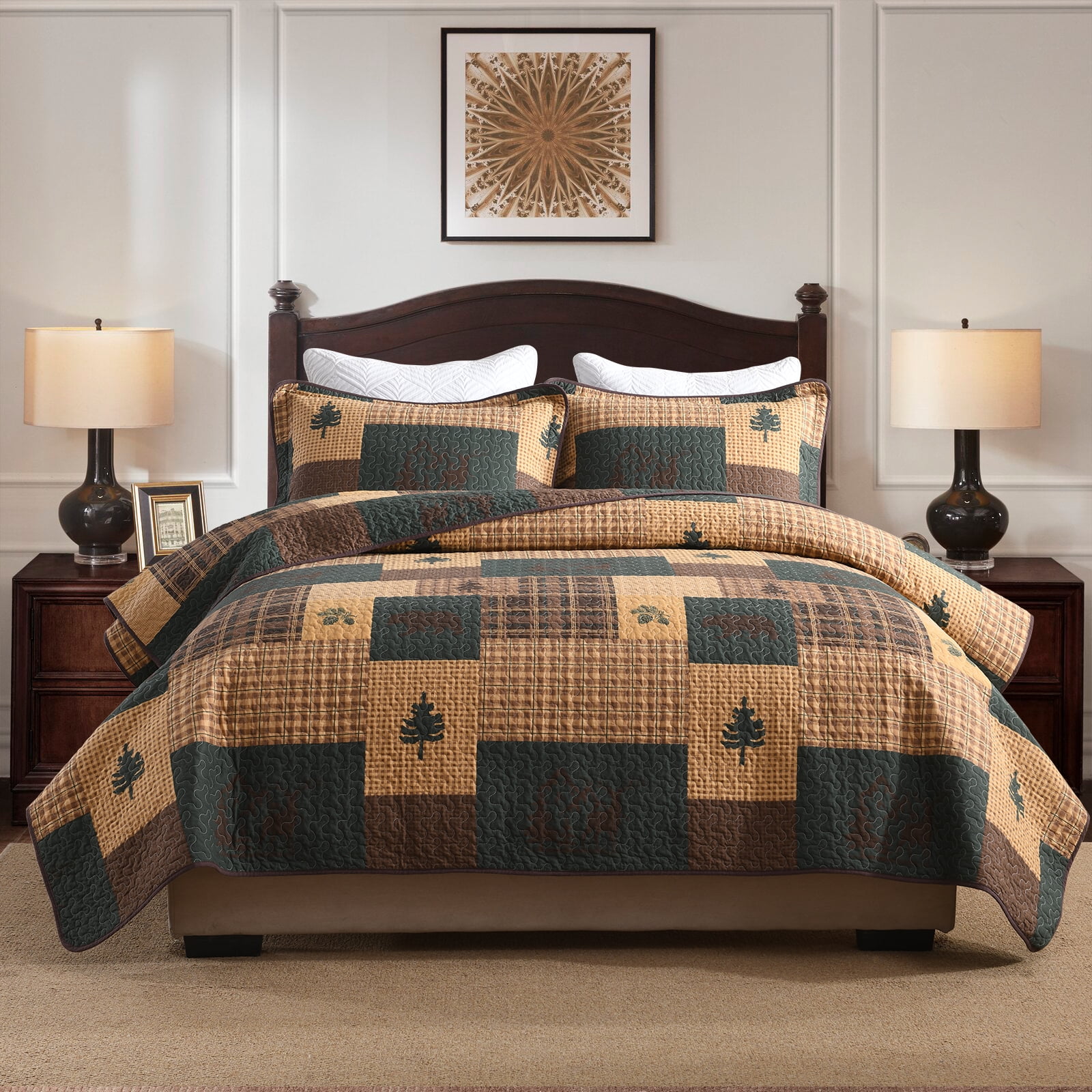 PANGUSHAN 100% Cotton Queen Quilt Set, Farmhouse Plaid Queen Size Quilt ...